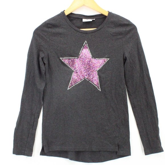 Tom Tailor Blouse Shirt Womens Gray Pullover Long Sleeve Glitter Star Logo L - Picture 1 of 9